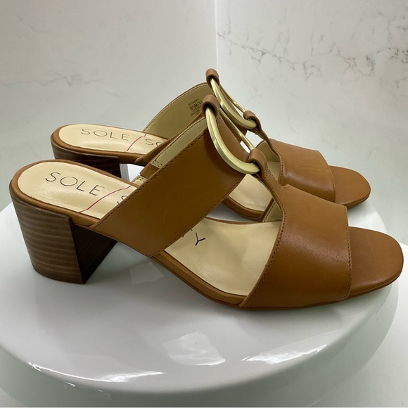 Soul Society Slonah Leather Block Heel Square Toe Slide Sandals Size 6.5 - Picture 4 of 9